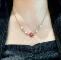 CC Flower Vintage Red Pearl Gold Necklaces