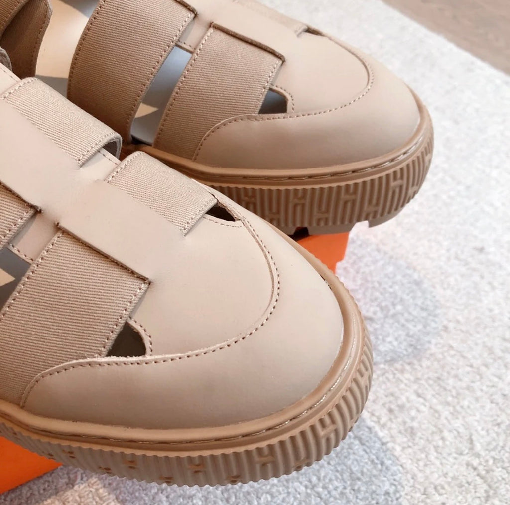 HM ITEM SANDAL ALMOND CALFSKIN AND DENIM