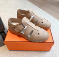 HM ITEM SANDAL ALMOND CALFSKIN AND DENIM